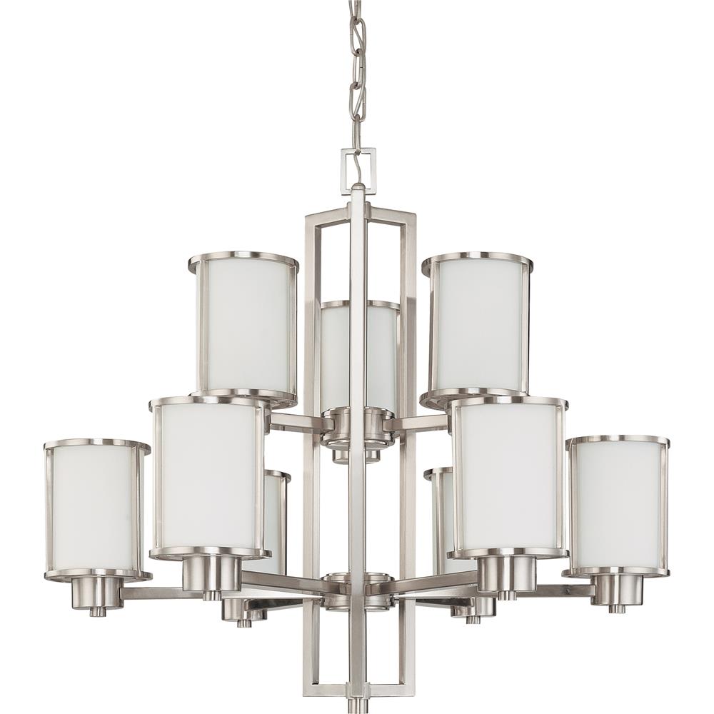 Nuvo Lighting 60/2855  Odeon - 6 + 3 Light Chandelier with Satin White Glass in Brushed Nickel Finish